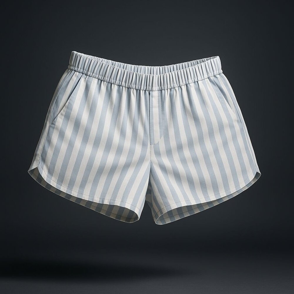 Madewell Cotton Poplin Pull-On Shorts Women's Sz Large Weathered Sky Blue Stripe - Picture 16 of 16